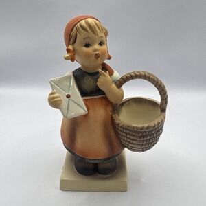 M‎ I Hummel Meditation Figurine Vintage Goebel Girl Basket Letter Germany TMK-3
